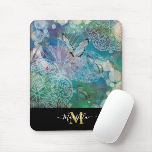 Mousepad Mandala de Borboleta Personalizar Monograma Mouse