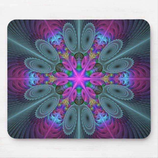Mousepad Mandala Do Centro Arte Fractal Colorida Com Rosa (Frente)