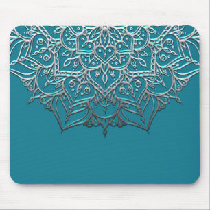 Mousepad Mandalá Elegante Minimalista Marroquino Azul Turqu