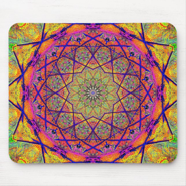Mousepad Mandala em forma de estrela fractal | Psicodélica  (Frente)