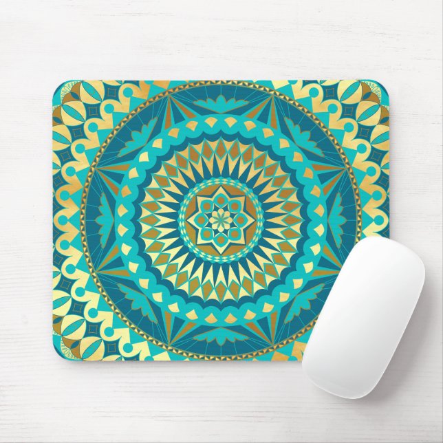 Mousepad Mandala Fantasia Azul Dourado (Com mouse)