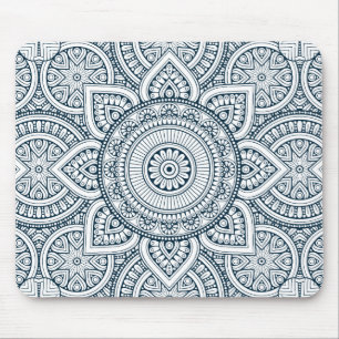 Mousepad Mandala floral branca azul geométrica