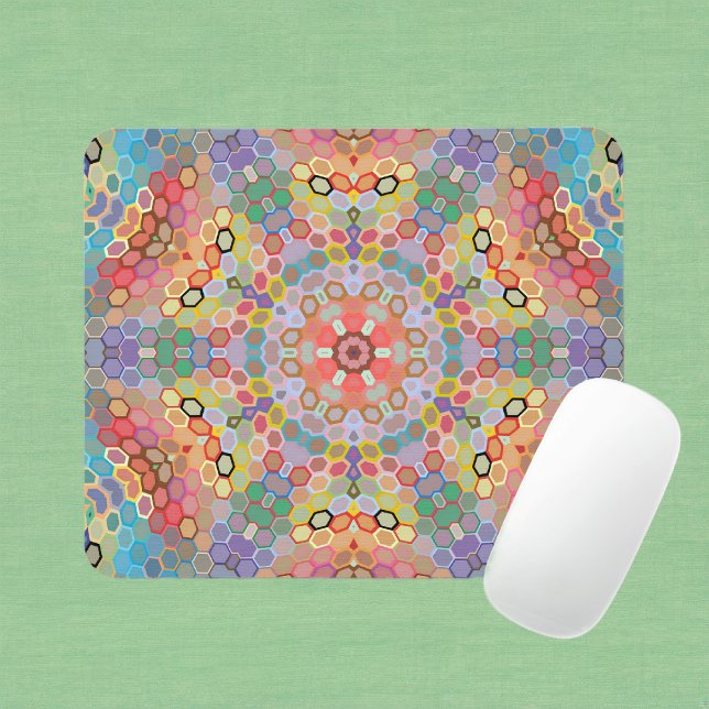 Mousepad Mandala Hexagonal Arco-íris (Rainbow Hexagon Mandala Mouse Pad by Wormhole Orbital)