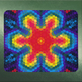 Mousepad Mandala Hexagonal Vermelho Amarelo e Azul