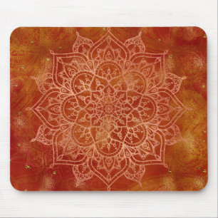 Mousepad Mandala Laranja e Glamour Dourado Chic Moderno