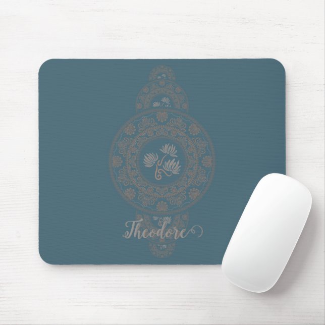 Mousepad Mandalá Ornamental de Lótus Rococó Dourado Persona (Com mouse)