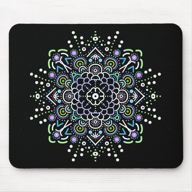 Mousepad Mandala Preta, Roxa, Verde e Azul (Frente)