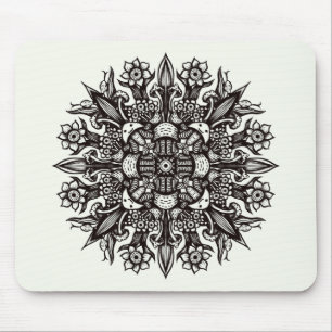 Mousepad Mandala psicodélica legal, preto e branco, trippy