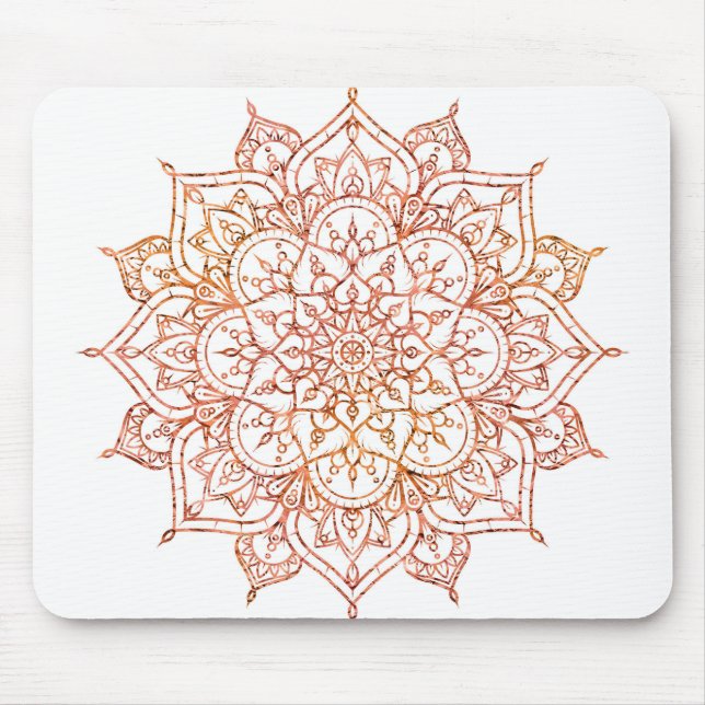Mousepad Mandala Rosa e Laranja no Glama Branco (Frente)