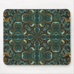 Mousepad Mandalá Simétrico Abstrato Esmeralda e Dourado