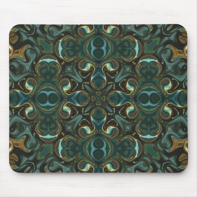 Mousepad Mandalá Simétrico Abstrato Esmeralda e Dourado (Frente)
