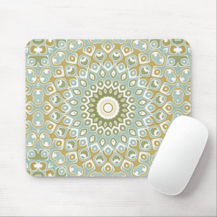 Mousepad Mandala Terroso em Verde, Dourado e Azul Suave