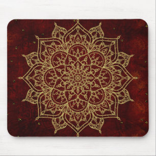 Mousepad Mandala Vermelho Vinho Fundo & Glamour Dourado Mod