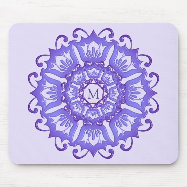 Mousepad Mandala violeta floral. Monograma (Frente)