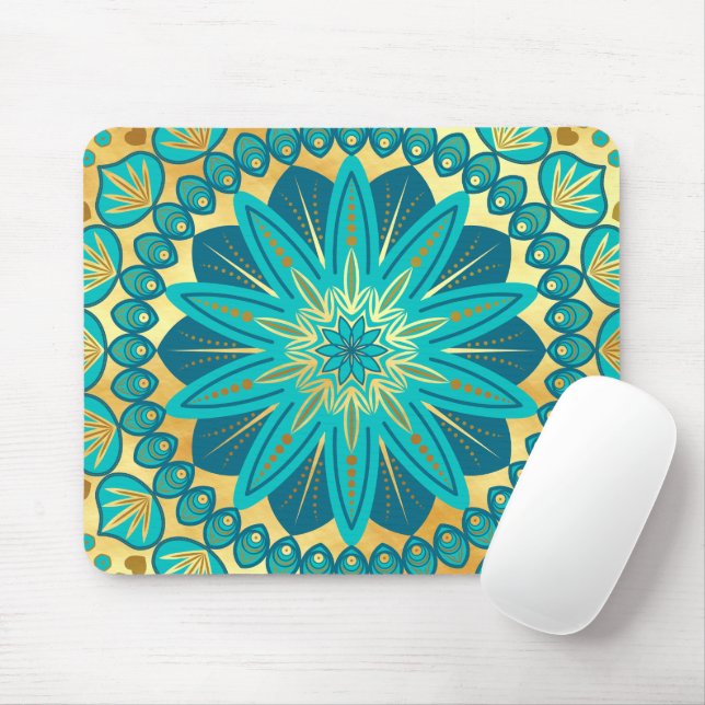 Mousepad Mandalas Flor de Ouro Azul (Com mouse)
