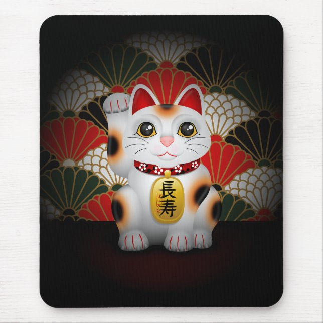 Mousepad Maneki cerâmico branco Neko (Frente)