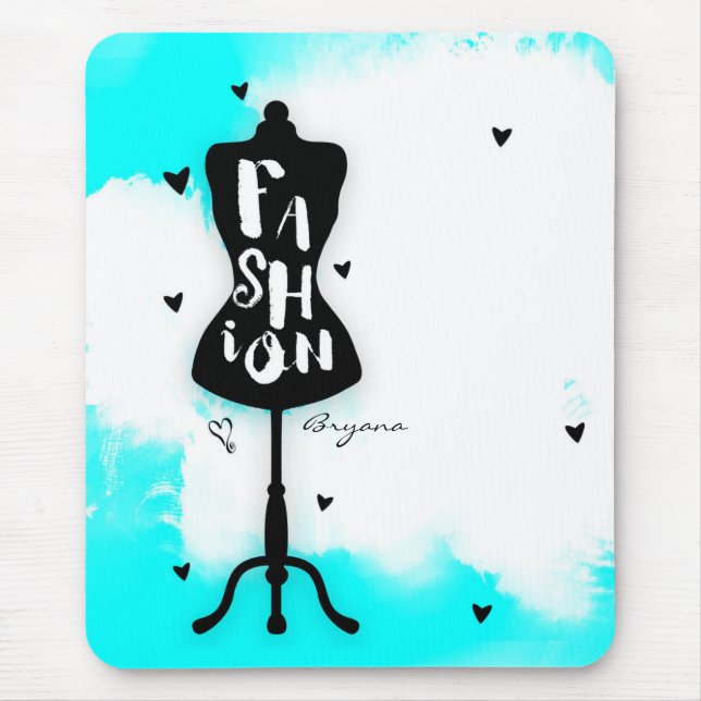 Mousepad Mannequin Stand FASHION Aqua & White com Corações (Frente)