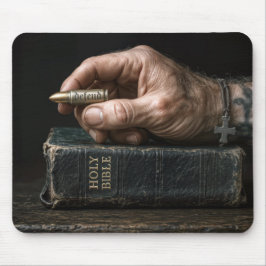 Mousepad Man's Hand on a Bible Holding a Bullet
