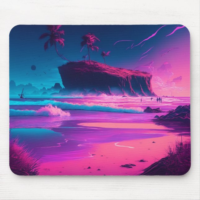 Mousepad Mantendo contato | Ondas Oceânicas Rosa (Frente)