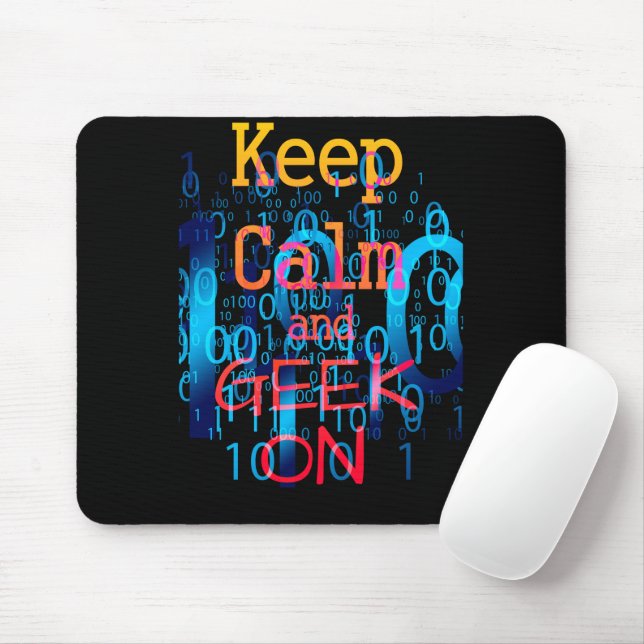Mousepad Mantenha a Calma e Continue Geek em Código Binário (Com mouse)