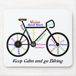 Mousepad Mantenha a calma e vá Biking, com palavras