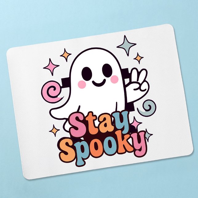 Mousepad Mantenha-se assustado, Fantasma Fantasma Retro Pas (Celebrate Halloween season in style with this groovy ghost stay spooky design.)