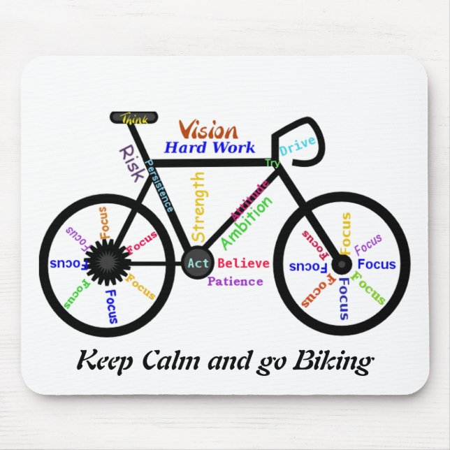 Mousepad Mantenha-se calmo e faça bicicleta, com palavras m (Frente)