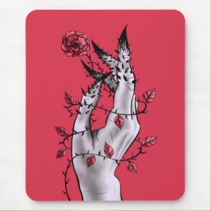 Mousepad Mão assustador com arte gótico cor-de-rosa e dos