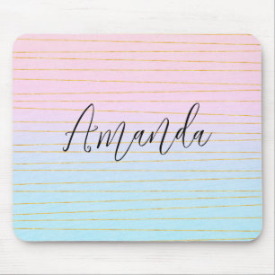 Mousepad Mão Azul Rosa com Linhas Douradas Finas