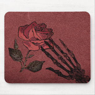 Mousepad Mão de Esqueleto Gótico e Rosa Borgonha