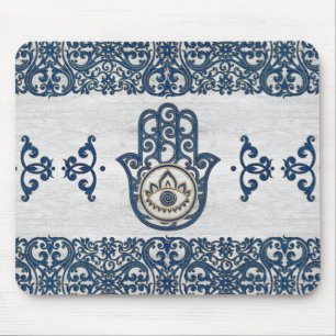 Mousepad Mão de Hamsa - mão da madeira do azul de Fatima