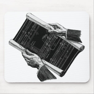 Mousepad Mãos com Esquemas de Arquitetura, Negócios Vintage