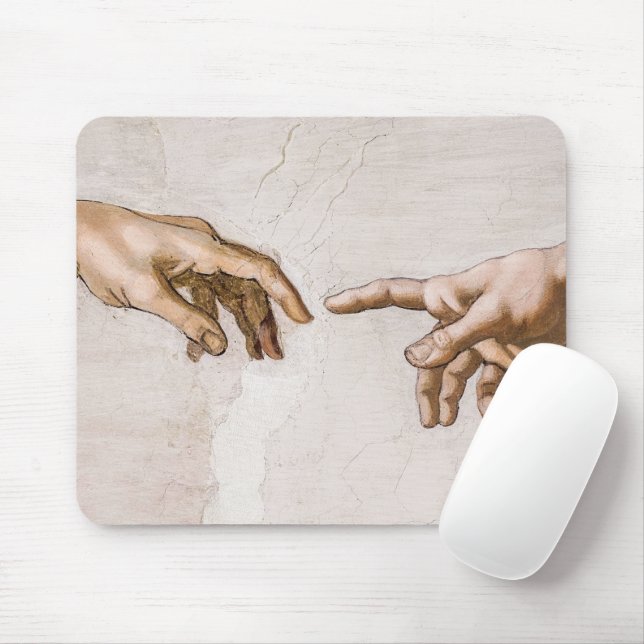 Mousepad Mãos de Deus, Pai e Adão, de Michelangelo (Com mouse)