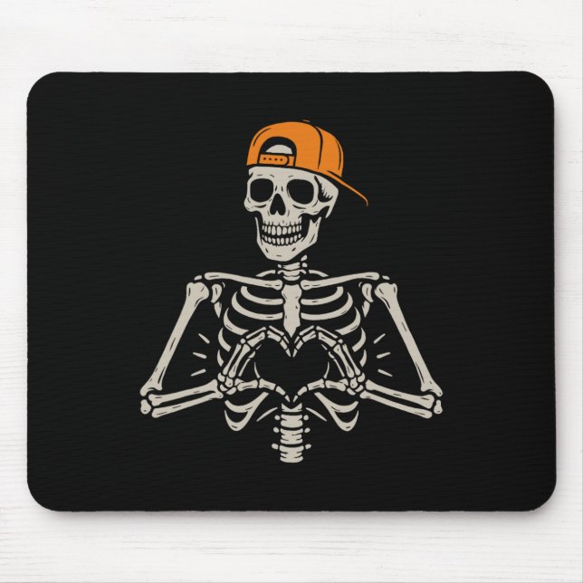 Mousepad Mãos do Coração de Esqueleto Pose Dia das Bruxas A (Frente)
