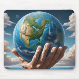 Mousepad Mãos do Homem Segurando o Planeta Terra
