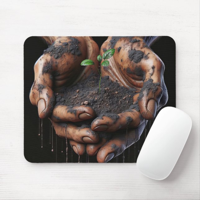Mousepad Mãos grandes segurando uma saple de árvore (Com mouse)