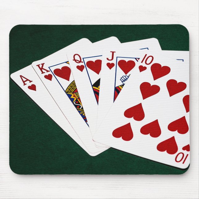 Mousepad Mãos-Poker - Royal Flush - Cabeça de Coração (Frente)
