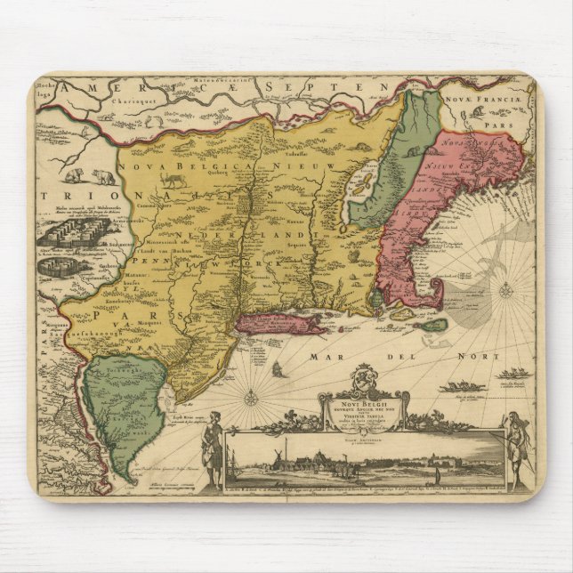 Mousepad Mapa 1685 - Nova Bélgica, O Novo Mundo, Nova Ingla (Frente)
