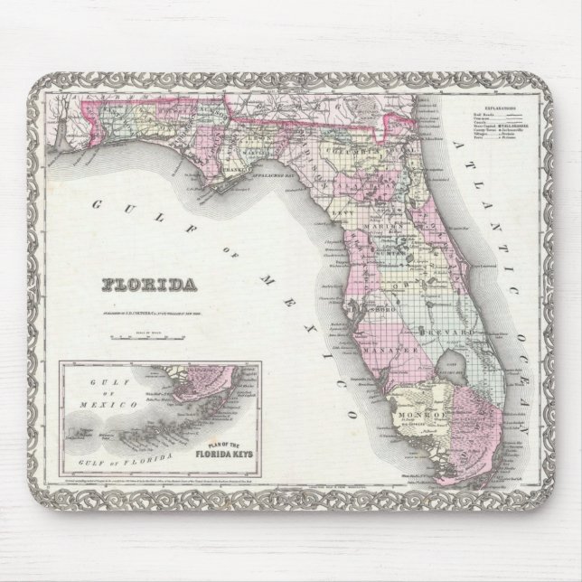 Mousepad Mapa 1855 de Colton de Florida (Frente)
