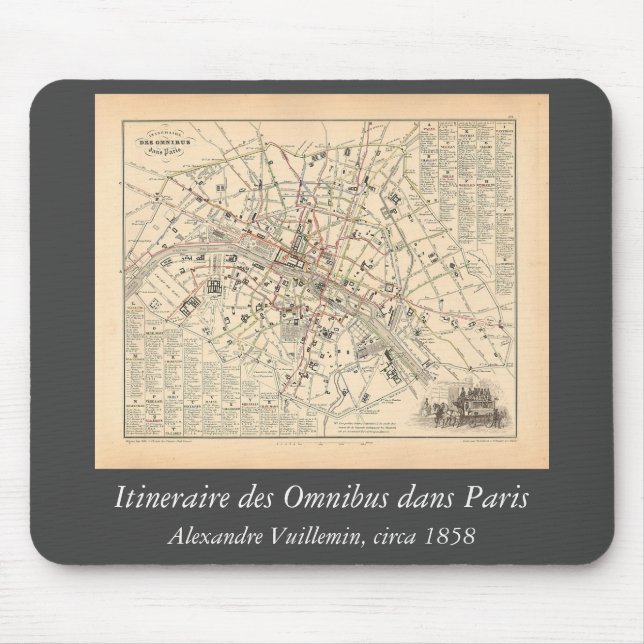 Mousepad Mapa 1858: Itineraire des Omnibus dans Paris Franç (Frente)