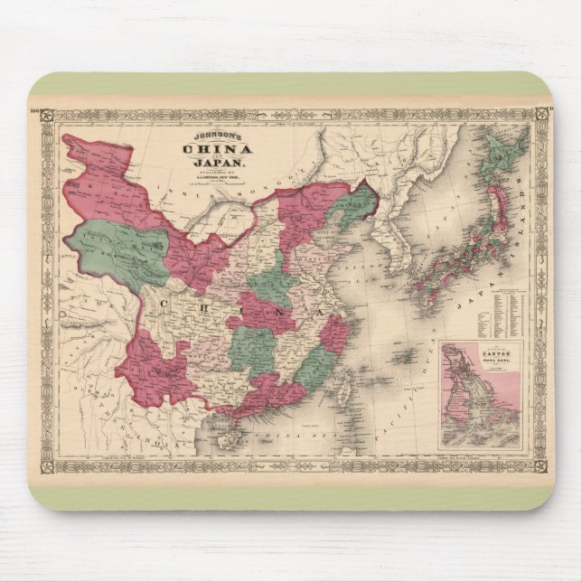 Mousepad Mapa 1868 - a China e o Japão de Johnson (Frente)