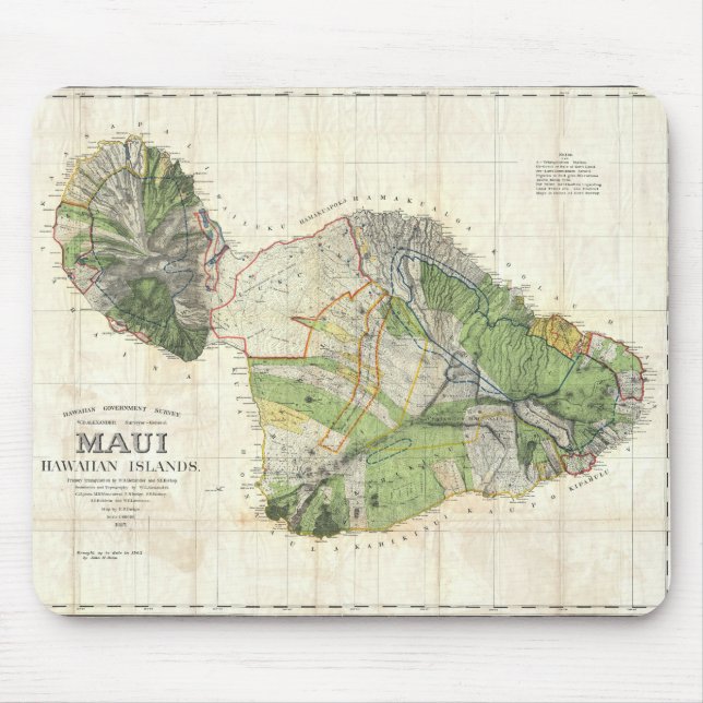 Mousepad Mapa 1885 de De Witt Alexander de Maui, Havaí (Frente)