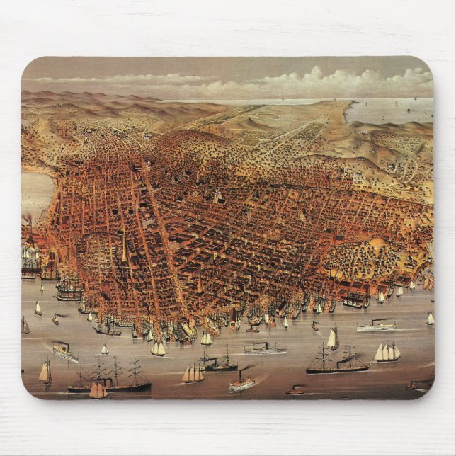 Mousepad Mapa Aéreo Antiquado de São Francisco, Califórnia (Frente)