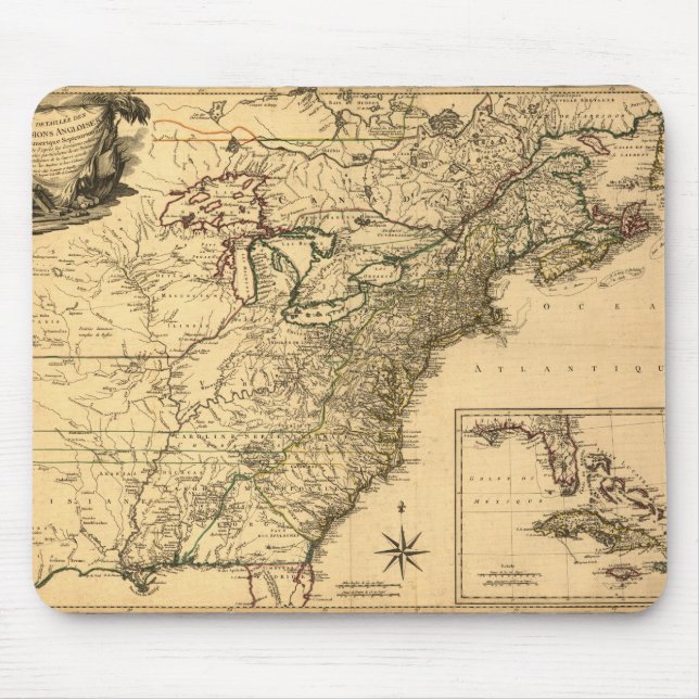 Mousepad Mapa americano das colônias do vintage 1777 por (Frente)