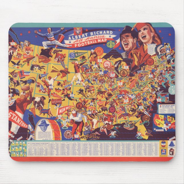 Mousepad Mapa Americano de Futebol Vintage (Frente)