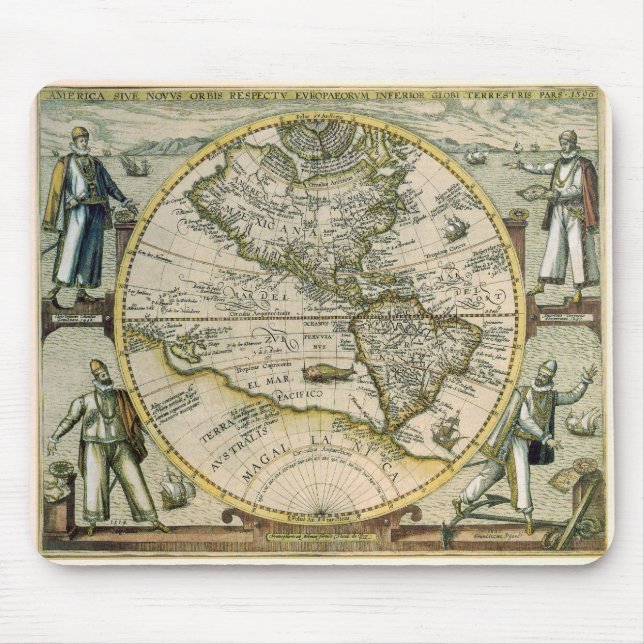 Mousepad Mapa Antigo, 1596, America Sive Novus Orbis (Frente)