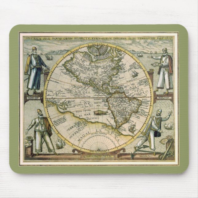 Mousepad Mapa Antigo, 1596, America Sive Novus Orbis (Frente)