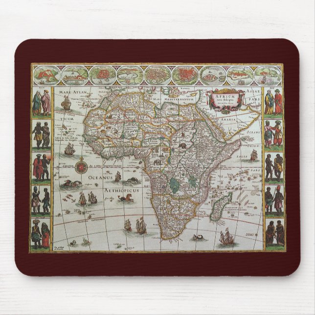 Mousepad Mapa antigo da África por Blaeu, c.1635 (Frente)