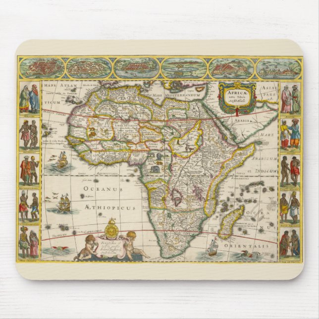Mousepad Mapa Antigo da África por Hondius e Jansson (Frente)