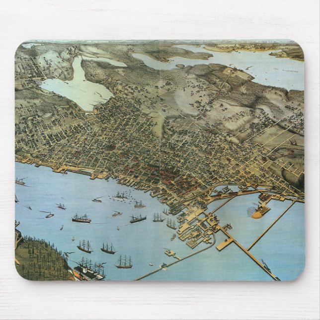 Mousepad Mapa Antigo da Cidade de Seattle Washington (Frente)